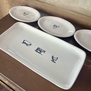 Rae Dunn Farmhouse 4-Piece White ‘oink, moo, cluck’ Ceramic Serving Platter Set